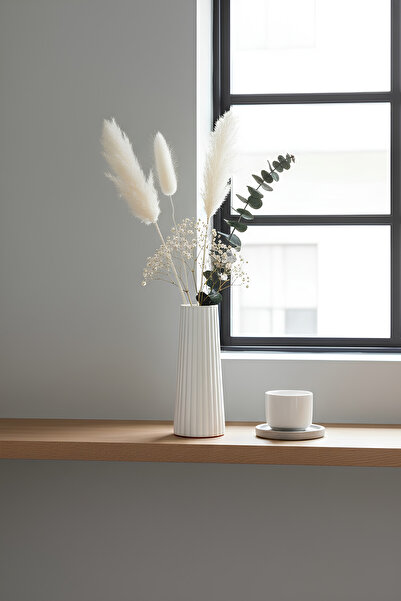 Elizovi Home Modern Striped Decorative Accessory Vase 18 cm – Minimal White L...