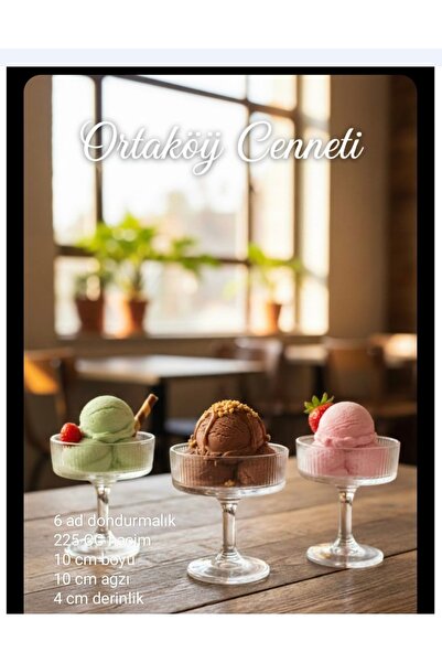 ORTAKÖY CENNETİ 6 Footed Ice Cream Bowl Clara Striped Long Footed 225 Cc Volu...