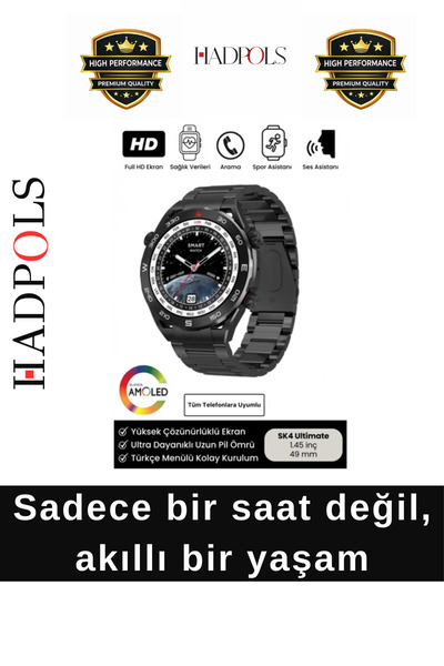 HadPols #AkıllıSaat SK4 Ultimate Amoled HD Oval Ekran Spor Sağlık Sensörlü IO...