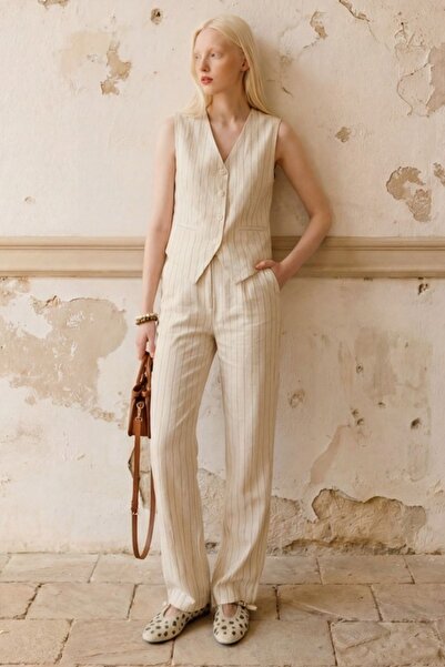 Hiccup My Fashion Striped High Waist V-Neck Wide Leg Two-Piece Set