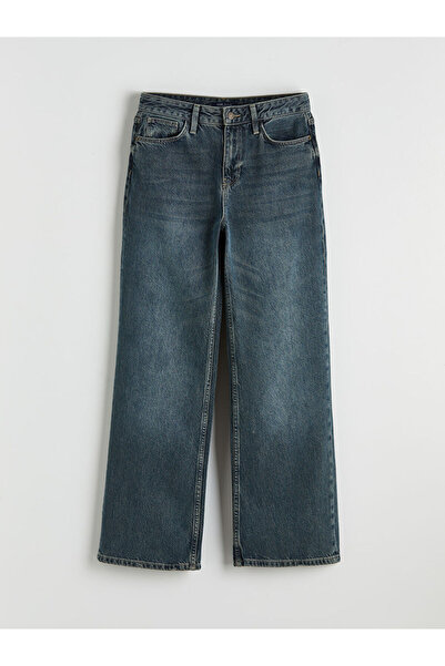 LC Waikiki بنطلون جينز نسائي عالي الخصر واسع الساق من إنديجو