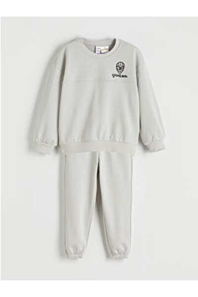 LC Waikiki Gray Spider-Man Printed Boys' Thick Tracksuit Set