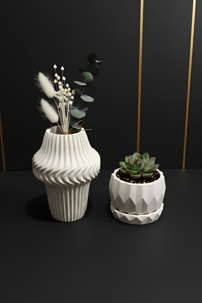 Elizovi Home 3 Piece Decorative Vase & Flower Pot Set – Modern Wavy Vase, Geo...