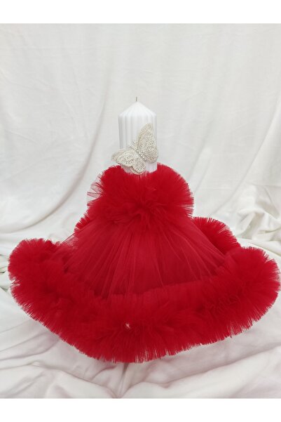 Handmade BAPTISM CANDLE Red tulle
