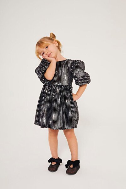 babymoon kids Girl's Sequin Sparkly Balloon Sleeve Dress Special Occasion Wed...