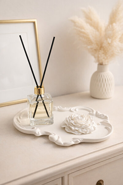 Sisay Home Dekoratif Dresuar Tepsisi & Çiçek Detaylı Oda Kokusu Seti - Ev Dekoru