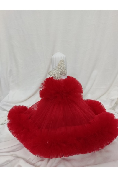 Handmade LUMANARE BOTEZ Tulle rosu