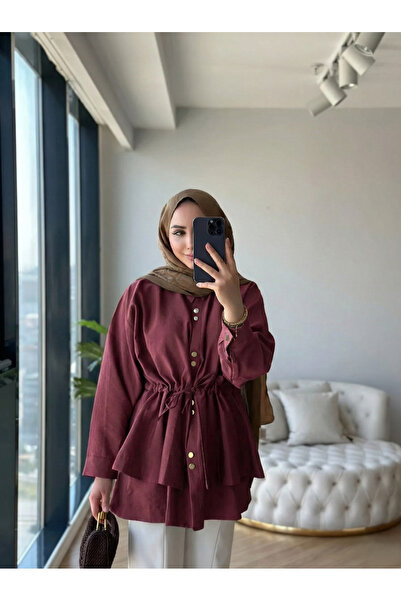 NovaCase Women's Premium Fabric Hijab Shirt with Tunneled Waist and Button De...