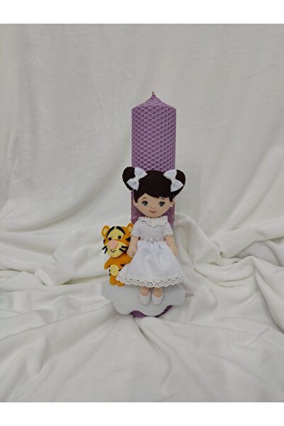 Handmade HONEYCOMB BAPTISM CANDLE GIRL WITH TIGER