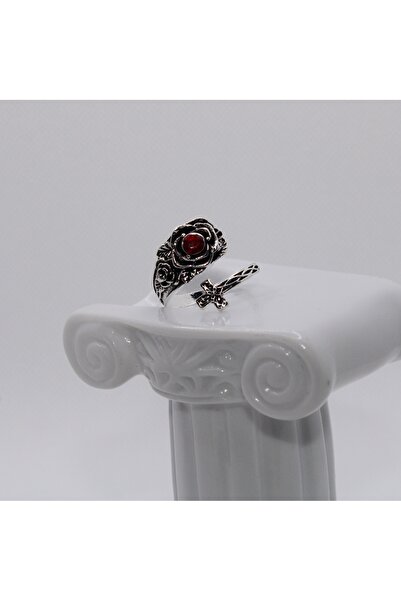 Mournbelle Gotik Gül ve Haç Detaylı Ayarlanabilir Yüzük
