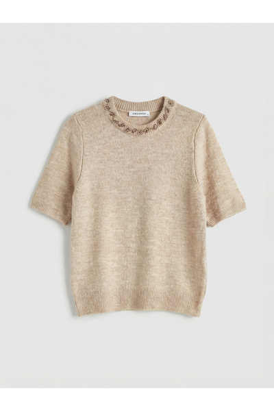 LC Waikiki New Season from Güli̇s Gi̇yi̇m Beige Crew Neck Stoned Women's Knit...