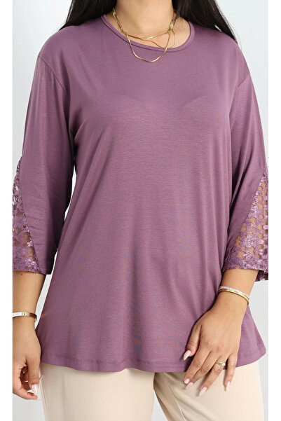 Tunicom Bayrama özel kolları dantel detaylı büyük beden bluz