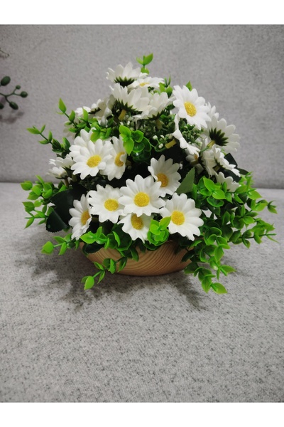 SAKLI ATÖLYEM Ahşap Saksıda Yapay Papatya Aranjman 15*20 cm