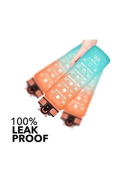 GENERAL Large 1-liter plastic water bottle with motivational quotes and time ...