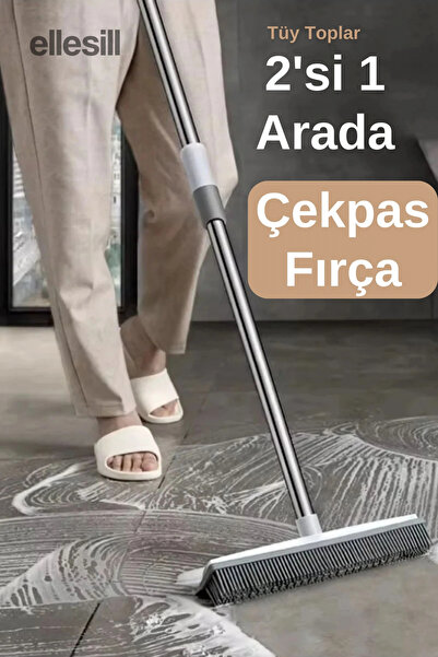 Ellesill Kauçuk Zemin Çekpas Fırça Sihirli Süpürge 2'si 1 Arada Ayarlanabilir...