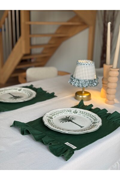 KaiAtelier 2Li Mossy Linen Two-End Ruffle Detailed American Service/Supla Set...