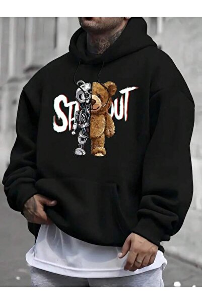 LAVİTTA Stand Out Robot Bear Printed Unisex Oversize Hooded Hoodie
