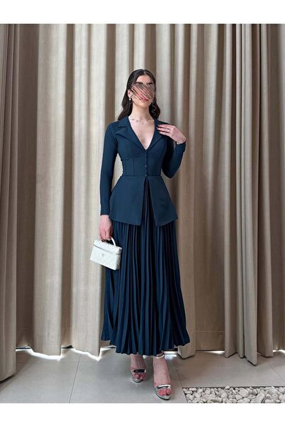 Special-DIARA Royal navy blue pleated set