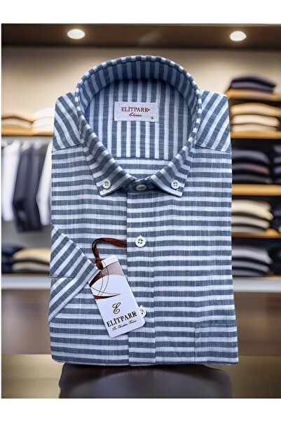 elitpark Yan Çizgili Füme Pamuklu Erkek Gömlek
