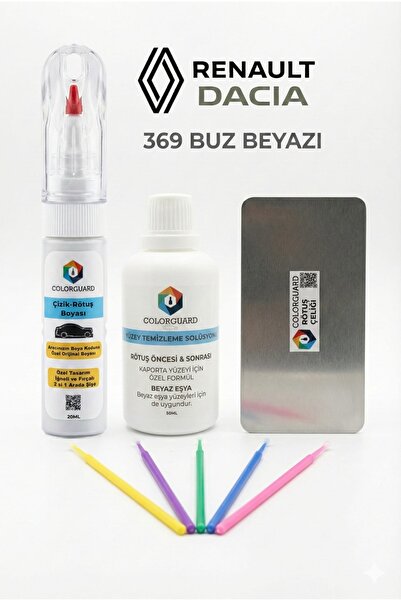 COLORGUARD Renault Dacia 369 Buz Beyazı Rötuş Boyası İğneli Fırçalı, Solüsyon...