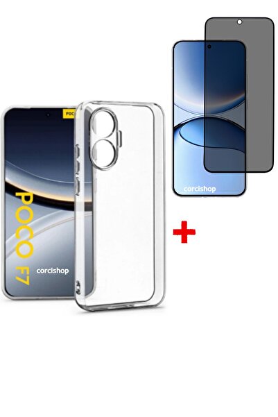 corcishop Poco F7 Camera Protected Silicone Back Case + Full Coverage Tempere...