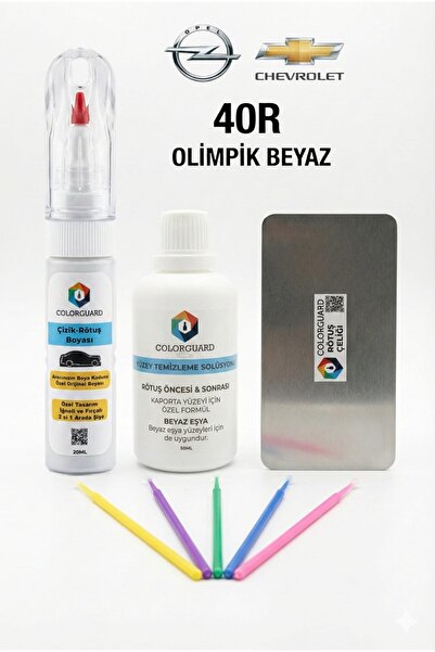 COLORGUARD Opel Chevrolet 40R Olimpik Beyaz 2 si 1 Arada Rötuş Boyası Tam Set...
