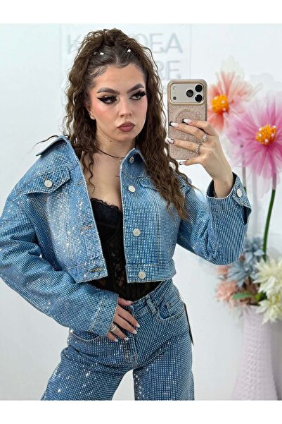 KATYDEA STORE Denim Jacket Full Crystals Blue Xonia