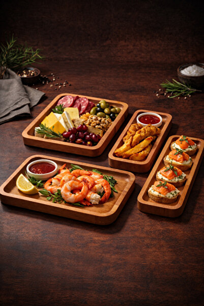 Opss! Art Masif Kayın Ağacından Sunumluk 4'lü Set