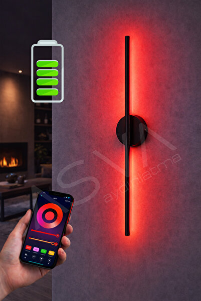 asva aydınlatma Telefon Kontrollü Şarjlı RGB LED Duvar Apliği Siyah Modern Re...