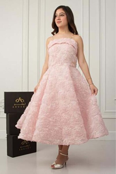 arushi Girls Evening Dress Mikado Embroidered Beads Pink