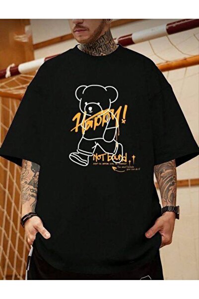 CLASSY.MODA Unisex Μαύρο Μπλουζάκι με στάμπα Oversize Streetwear Άνετη εφαρμο...