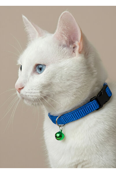 Ben Evcilim Mavi Renkli Lastikli Esnek Kedi Tasması Zilli (18-32cm)