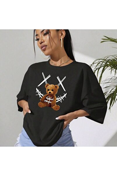 CLASSY.MODA Unisex Μαύρο Μπλουζάκι με στάμπα Oversize Streetwear Άνετη εφαρμο...