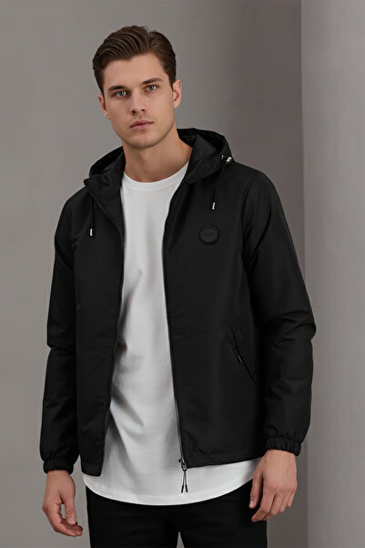 Bossago Men's Black Water Repellent Fabric Hooded Premium Seasonal Jacket