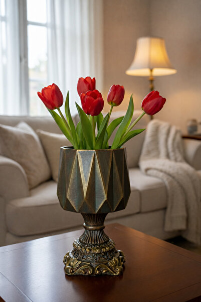 SalepHome El Yapımı Eskitme Mimari Roma Mimari Gold Küf Yeşili Vazo Hediyelik