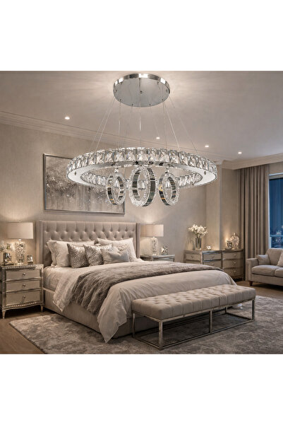 TREND 60LIK DAİRE GÜMÜŞ HALKALI MODERN KRİSTAL AVİZE