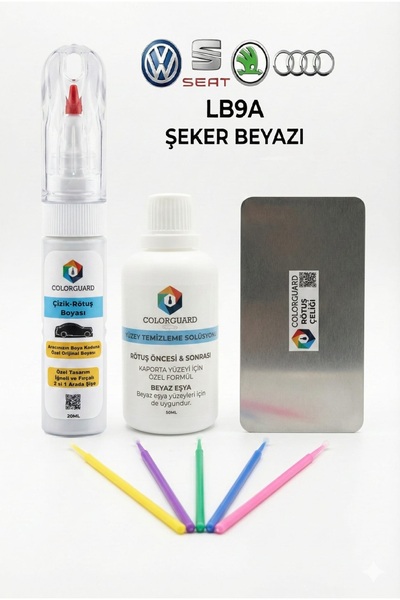 COLORGUARD VW-Seat-Škoda-Audi LB9A Şeker Beyazı Rötuş Boyası İğneli Fırçalı, ...