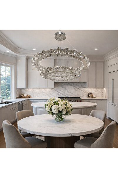 TREND 60x35 GÜMÜŞ 2 KATLI YILDIZ KENARLI MODERN KRİSTAL AVİZE