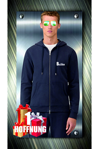 HOFFNUNG Hanorac unisex din bumbac oversize cu imprimeu „BELIEVER” și fermoar...