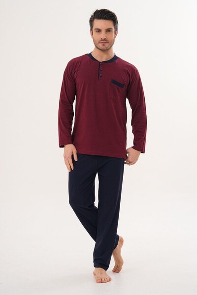 markalinda 3126 Claret Red 100% Cotton Large Size Men's Pajama Set