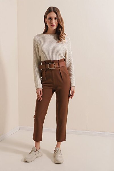 COjans 6556 Belted Fabric Trousers - Brown