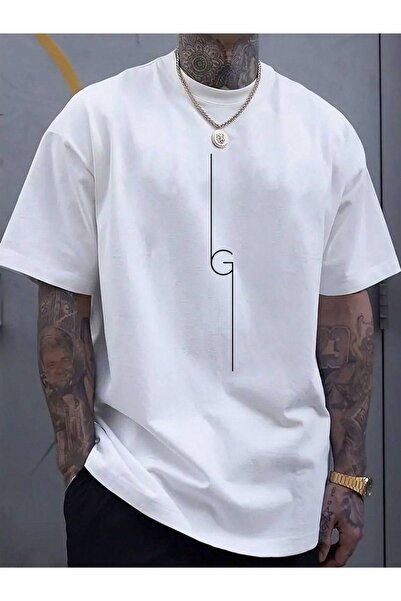 CLASSY.MODA Unisex Λευκό Υπερμεγέθη Μπλουζάκι με Στάμπα Άνετη Γραμμή Καθημερι...