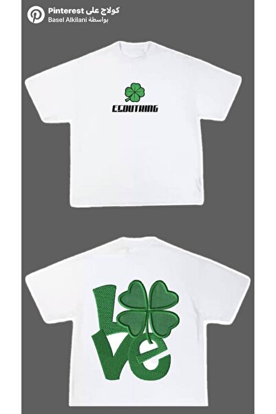 CLASSY.MODA Tricou unisex alb supradimensionat, imprimat, croială lejeră, îmb...