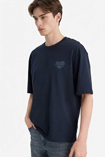 DeFacto 100% Cotton Boxy Fit Printed T-Shirt F8085Ax26Sp