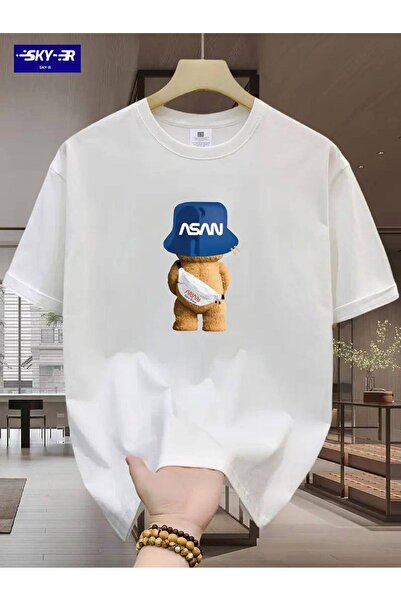 CLASSY.MODA Unisex White Oversize T-Shirt Printed Relaxed Fit Casual Streetwe...