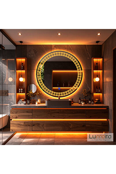 Velmira Laser Sandblasted Washbasin & Bathroom Mirror with Amber Led (Touch Sensor)