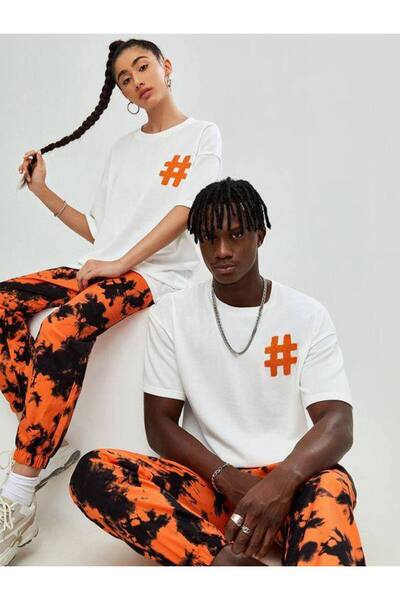 CLASSY.MODA Unisex Λευκό Υπερμεγέθη Μπλουζάκι με Στάμπα Άνετη Γραμμή Καθημερι...