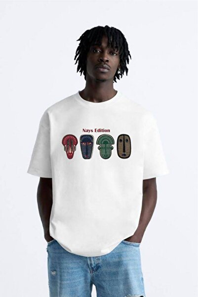 CLASSY.MODA تي شيرت أبيض كبير الحجم للجنسين مطبوع بقصة مريحة ملابس كاجوال أني...