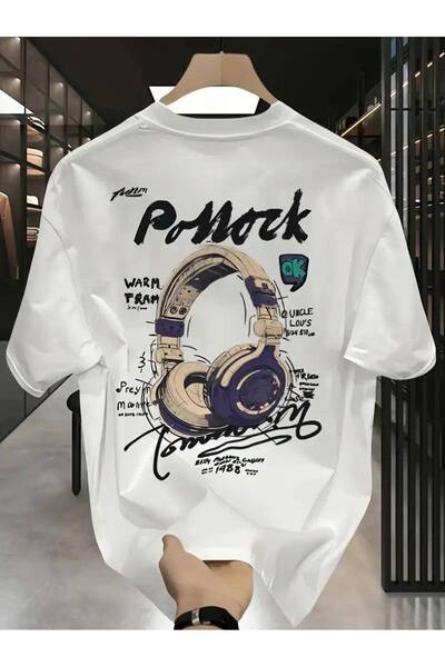 CLASSY.MODA Unisex Λευκό Υπερμεγέθη Μπλουζάκι με Στάμπα Άνετη Γραμμή Καθημερι...