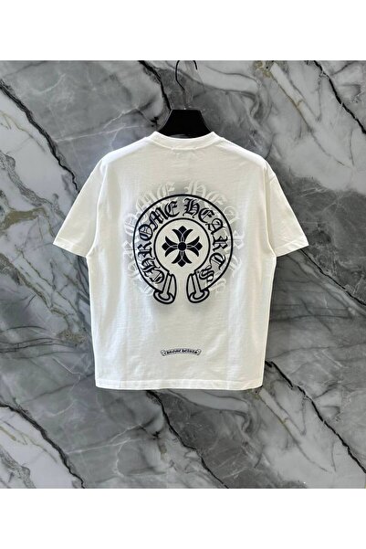 classy moda Unisex Λευκό Υπερμεγέθη Μπλουζάκι με Στάμπα Άνετη Γραμμή Καθημερι...